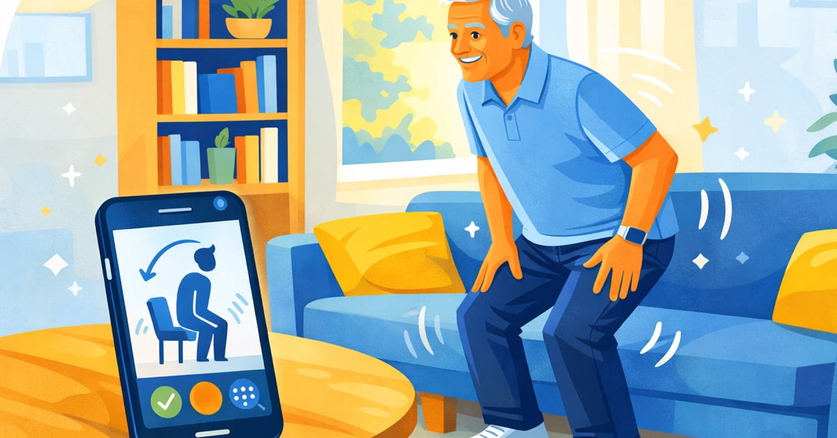 Home rehab exercise sit-to-stand smartphone tracking